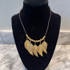 Vintage Gold Brass Dangle Leaves Charms Necklace